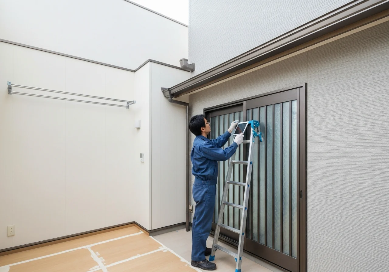 退去後の居室で壁紙と床材の補修を終え、明るく整った一室を斜めから見た写真